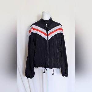 Charlotte Russe Sport Track Full Zip Cropped Windbreaker Jacket Large Black Red